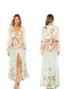 Rococo Sand Mint & Blush Floral V-Neck Maxi Dress